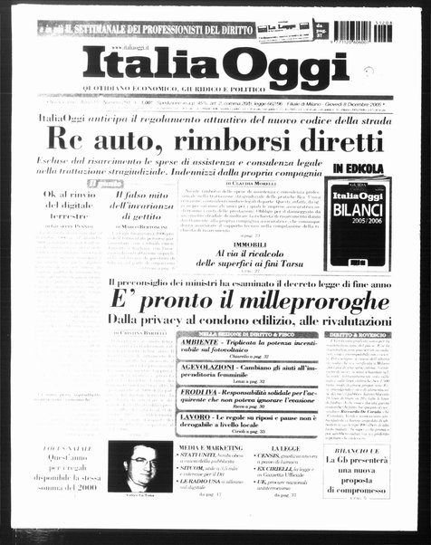 Italia oggi : quotidiano di economia finanza e politica